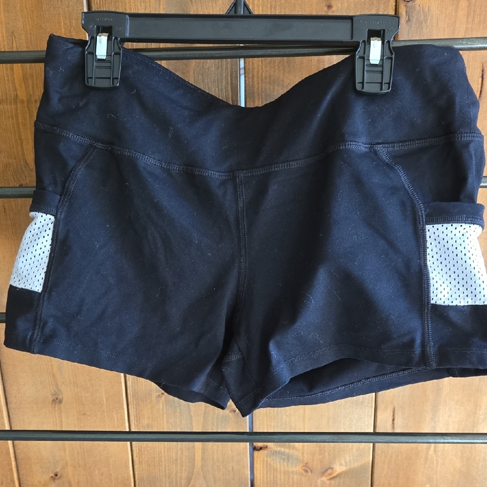 Forever 21 Dark Black Athletic Shorts with White Mesh